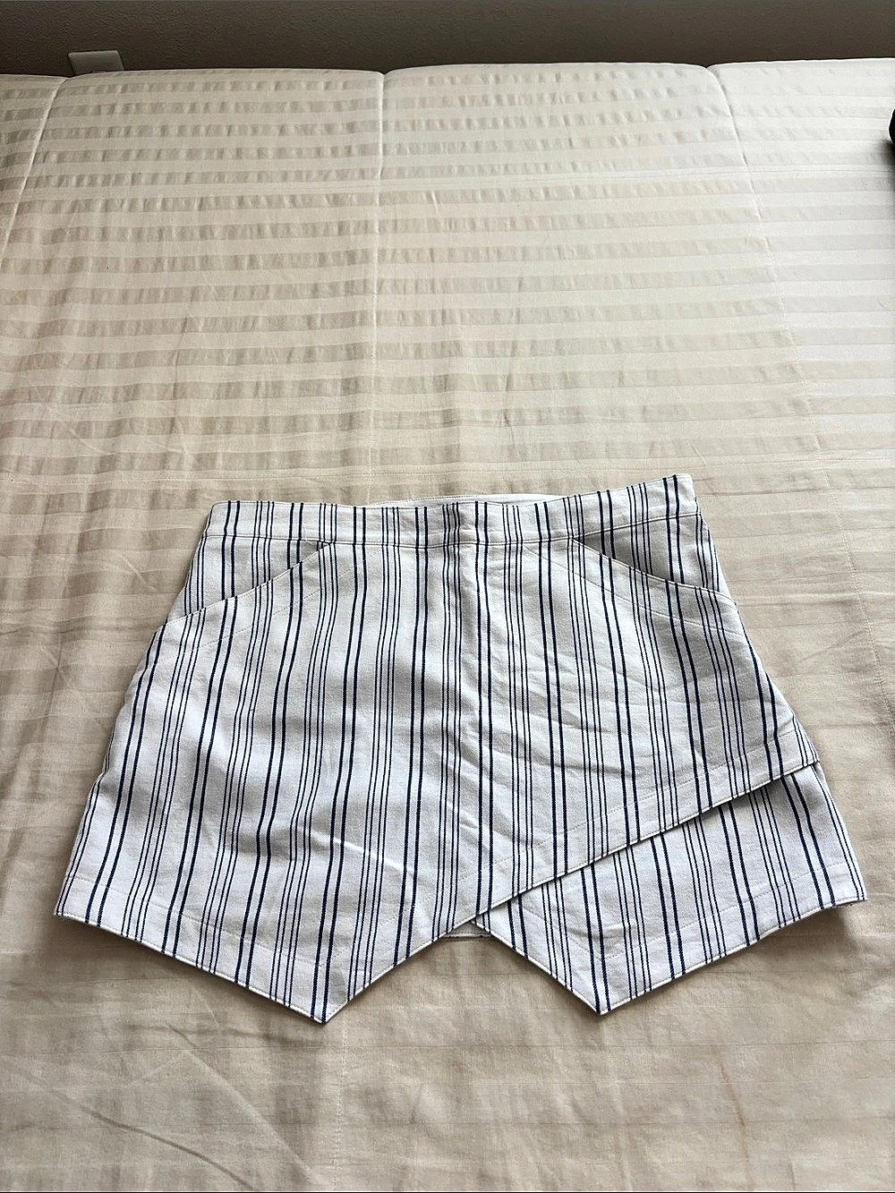 Striped Wrap Front Skort in White & Blue
